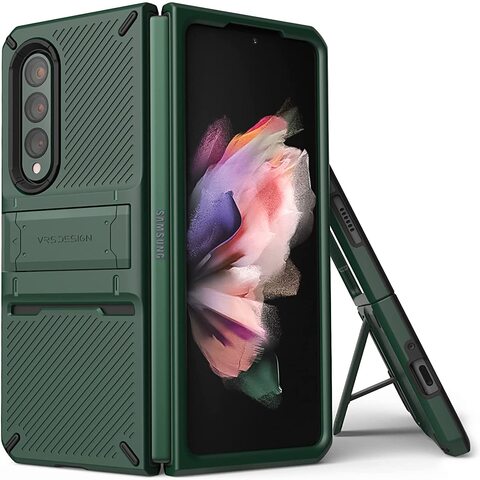 VRS Design Quick Stand Pro designed for Samsung Galaxy Z Fold 3 5G case cover (2021) with Kickstand - Dark Green