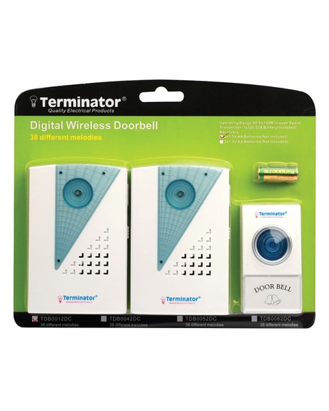 Terminator Wireless Doorbell With 1 Transmitter 2 Receivers