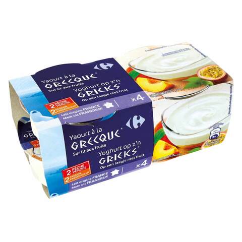 Buy Carrefour Peach  Passion Greek Fruit Yoghurt 150g x Pack of 4 in Saudi Arabia