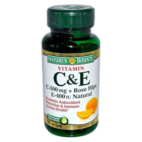 Nature&#39;s Bounty Vitamin C And E Rose Hips C 500Mg E 400IU Supplement 50 Soft Gel