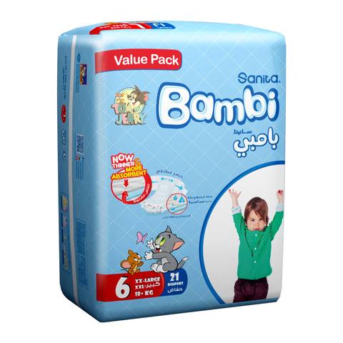 Buy Sanita Bambi Baby Diapers Value Pack XX Large Size 6, 21 Count, 18+kg in Saudi Arabia