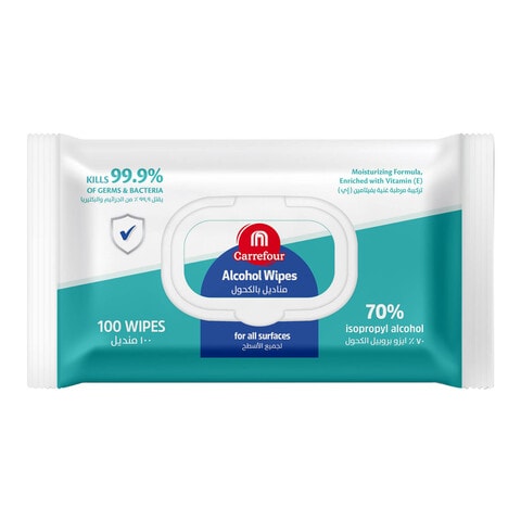 Carrefour Alcohol 100 Wipes White