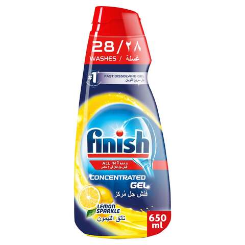 Finish All In 1 Max Shine &amp; Protect Concentrated Lemon Dishwashing Gel 650 ml