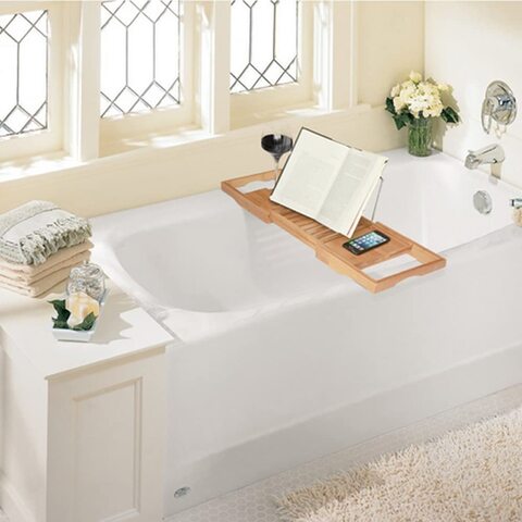SKY-TOUCH Bathtub Tray Bamboo Bathtub Stand Holder Adjustable Bath Tray with Extendable Luxury Book Rest, Wine Glass Holder, Device (Tablet, Kindle, iPad, Smart Phone) Tray for a Home-Spa Experience