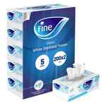 Buy Fine Sterilized Facial Tissues Classic, 200x2 Ply White Tissues, pack of 5 boxes, 1000 tissues in Kuwait