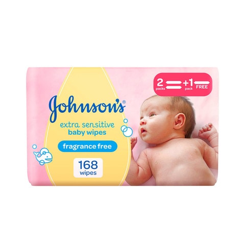 Buy Johnsons Extra Sensitive Fragrance Free Baby Wipes White 56 countx3 in Saudi Arabia