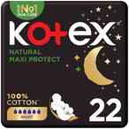 Buy Kotex Natural Maxi Protect Thick Pads 100% Cotton Pad Overnight Protection Sanitary Pads With Wings 22 Sanitary Pads in UAE