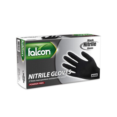 Falcon Nitrile Gloves Black Powder Free 100 Pieces Medium