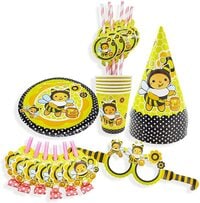 Party Time 36-Pieces Bee Party Tableware Sets Disposable Dinnerware Plates, Cups, Hats, Shades, Straws and Blow-outs Serves 6, For Bee Themed Birthday Party Supplies