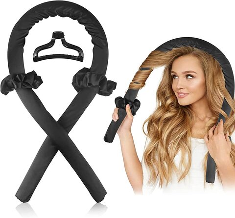 Uhoome Heatless Curling Rod Headband, Lazy Hair Curler, No Heat Silk Curlers, Soft Rubber Hair Rollers, Curling Ribbon And Rods For Natural Hair, Hair Waver Hair Curling Kit For Natural Waves (Black)