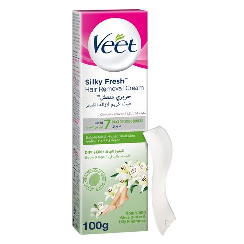 Veet Silky Fresh Hair Removal Cream Body &amp; Legs for Dry Skin, Nourishing Shea Butter &amp; Lily Fragrance &ndash; 100g