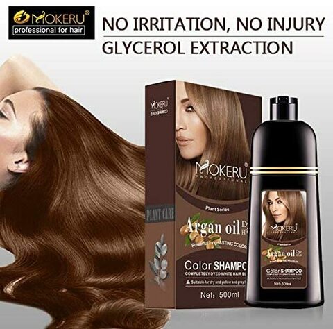 Buy Mokeru 1pc 500ml Long Lasting Argan oil Extract Natural Organic Deep Brown  Hair Color Shampoo Dry Hair Dye Shampoo for Women Online - Shop Toys &  Outdoor on Carrefour UAE