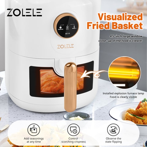 Zolele ZA004 Electric Air Fryer 4.5L Capacity Non Stick Coating Fried Basket Knob Control Temperature 1400W - White