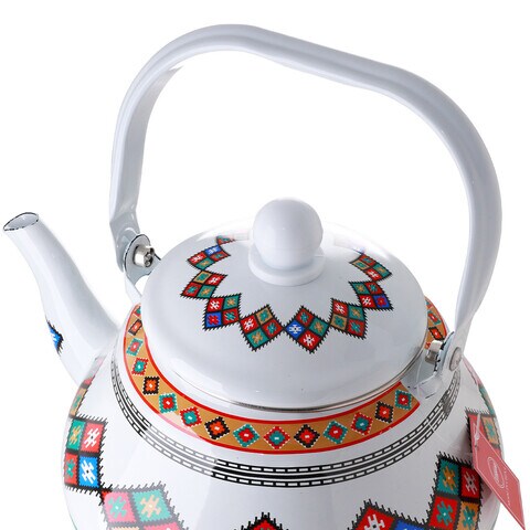 AlHoora 2Ltr Enamel Stainless Steel White kettle Household teapot Handle Ancient  With Colorful Design with Box