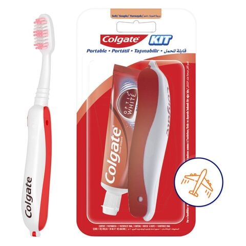 Colgate Travel Kit With Colgate Optic White Teeth Whitening Toothpaste 20ml + Foldable Soft Toothbrush 1 Pcs