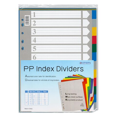 Bindermax PP Index Dividers 1-12
