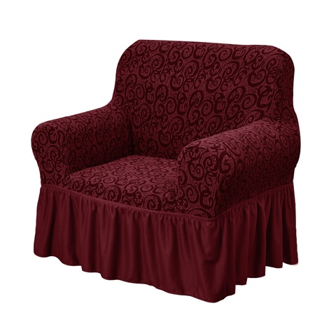 Jacquard Fabric Stretchable One Seater Sofa Cover Maroon