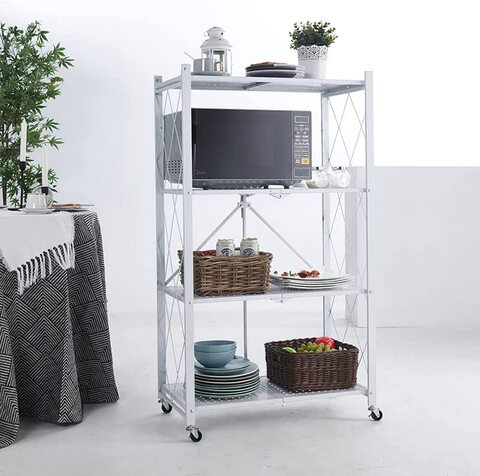 Buy 5 Tier Metal Storage Rack Foldable Shelf Kitchen Organizer Bedroom  Shelves Rolling Cart Online - Shop Home & Garden on Carrefour UAE