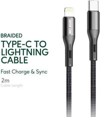 Green Lion Braided Type-C Compatible With Lightning Cable 2M 20W Connecter Fast Charger Compatible With iPhone 12 Pro / 12 Pro Max / 13 Pro / 13 Pro Max/ 14 Pro / 14 Pro Max - Black
