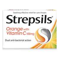 Strepsils Orange with Vitamin C Dual Anti-Bacterial Action Fast Effective Relief from Sore Throats 24 Lozenges