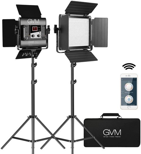 Gvm 560-As2L Led Video Light, Dimmable Bi-Color, Photography Lighting With App Control, Video Lighting Kit For Youtube Outdoor Studio, 2 Packs Led