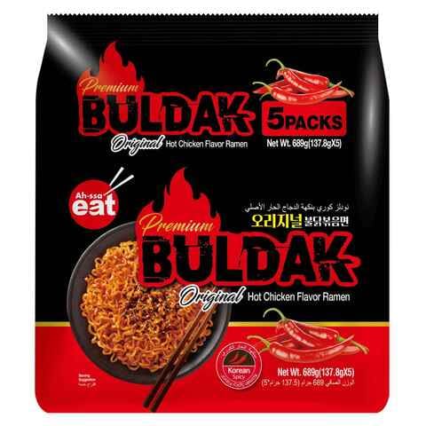 Buy Ah-saa eat Premium Buldak Hot Chicken Flavour Ramen Original 137.8g Pack  of 5 Online - Shop Food Cupboard on Carrefour UAE