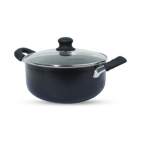 Homeway 28cm Non-Stick Coated Cooking Pot With Heat Resistant Handles And A Stainless Steel Lid, 3 Layer Non-Stick Coating, 3mm Thick Material, Induction Friendly - HW252
