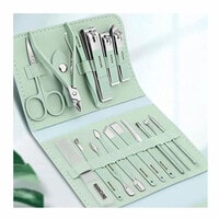 Manicure Set Pedicure Set Nail Clippers, 16 in 1 Professional Pedicure Kit Nail Scissors Grooming kit and Ear Wax Removal Tools with PU Leather Case for Travel Manicure kit Green