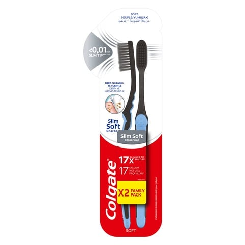 Colgate Slim Extra Soft Charcoal Toothbrush Multicolour 2 count