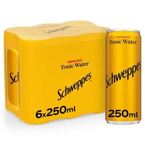 Schweppes Tonic Water Carbonated Drink Can 250ml Pack of 6