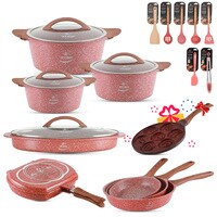 Cookware Set 21 pieces-LIFE SMILE Pots and Pans set Induction Base, Granite Non-Stick Coating PFOA FREE include Casseroles, Fry Pans, Double Grill Pan, Fish Pan, Kitchen Utensils