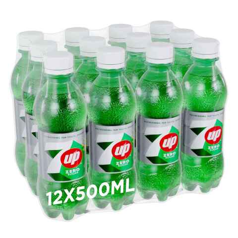 7UP Zero Zesty Lemon And Lime Flavor Zero Sugar Bottle 500ml Pack of 12