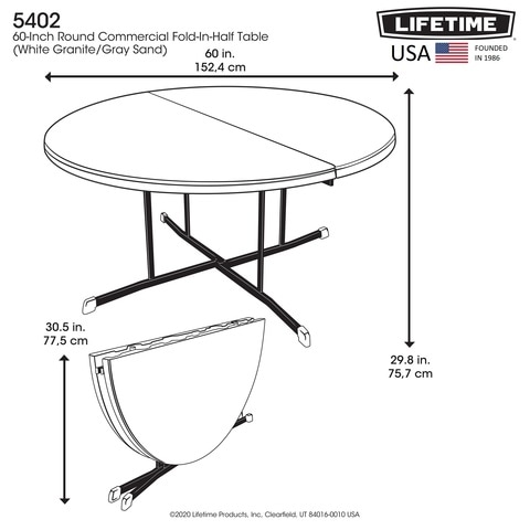 Lifetime 60 Inch Round Commercial, Lifetime 60 Round Folding Table