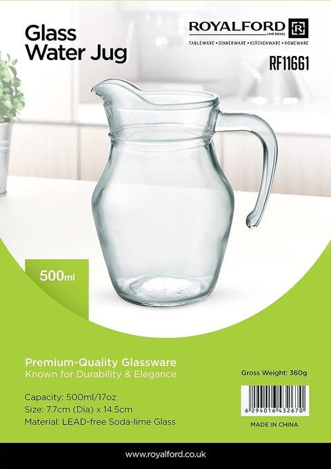 Royalford Asthray Glass Jug with Plastic Lid - 1000ML