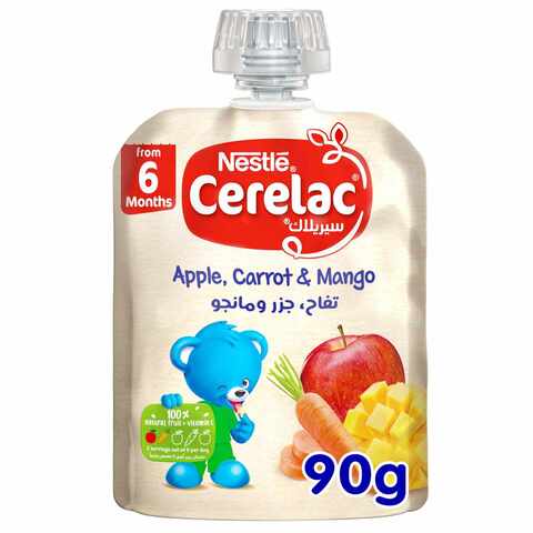 Buy Nestle Cerelac Fruits  Vegetables Puree Pouch Apple Carrot Mango 90g in UAE