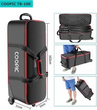 COOPIC TB-100 Durable Photo Studio Equipment Carry Bag, 103cmx34cmx31cm Carrying Trolley Case, Padded Compartment Wheel Handle Trolly for Light Stand Tripod Strobe Light Umbrella Photo Studio
