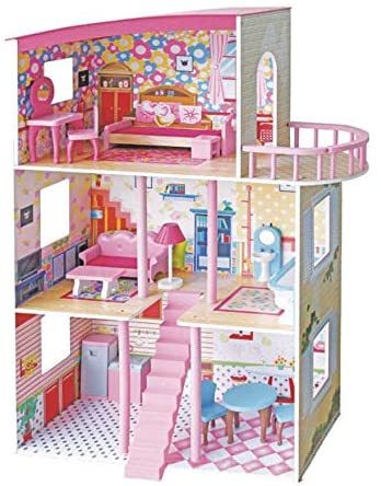 Rainbow Toys - Wooden DollHouse Kit DIY Toy Realistic 3D with Furnitures Birthday Gift For Girl (C)