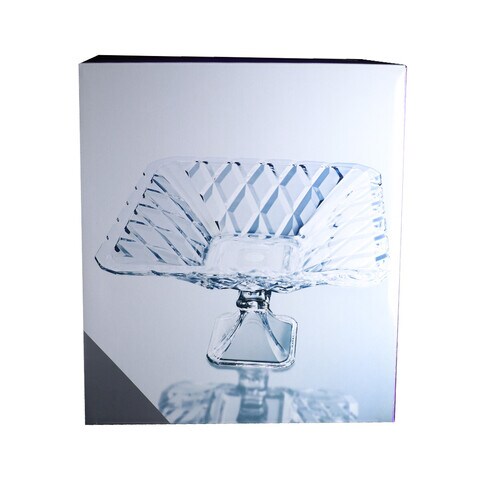 AlHoora 30x30xH15cm Crystal Clear Fruit &amp; Serving Bowl Stand with Geometric Design