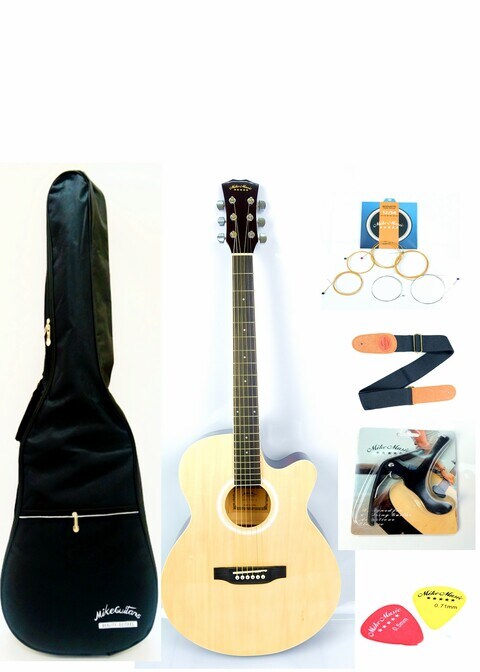Mike Music 40Inch Acoustic Guitar With Bag And Strap And Extra Strings And Capo And Guitar Picks (40 Inch Glossy, Natural)