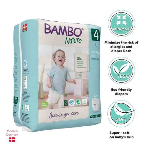 Bambo Nature Pants Diapers 7-14 Kg L Size 4 20 Count