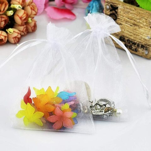 Red Dot Gift 50-Packed White Drawstring Organza Jewelry Pouches (30X40cm, White)