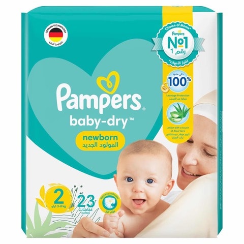 Pampers Baby-Dry Newborn Diapers with Aloe Vera Lotion  Size 2 (3-8kg) 23 Diapers