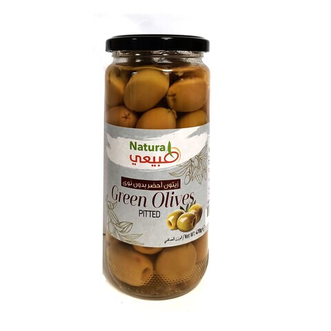 Natural Green Olives Pitted 470g