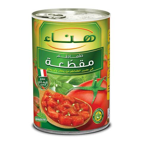 هناء طماطم مقطعة مع عصير الطماطم مع ريحان و أوريجانو 400 جرام