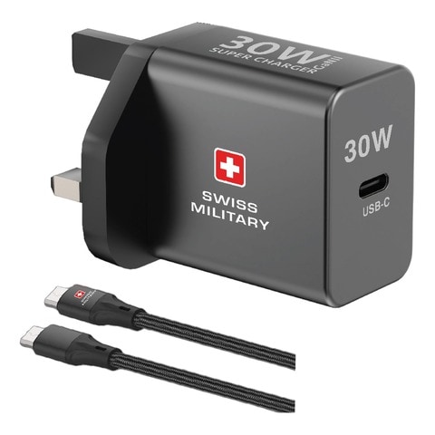 Swiss Military GaNII USB-C Super Charger 30W With Charging Cable Black