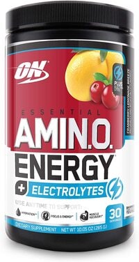 Optimum Nutrition Amino Energy + Electrolytes - Pre Workout, Bcaas, Amino Acids, Keto Friendly, Energy Powder - Cranberry Lemoade Breeze, 30 Servings