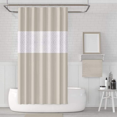 Buy Extra Long Beige Shower Curtain, Bath Curtain with Mesh Window, 180 ...