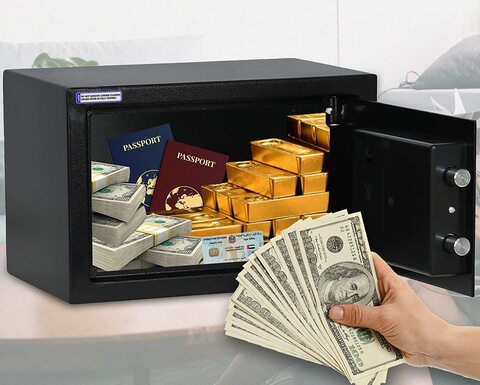 Rubik Safe Box with Digital Keypad and Key Lock for Money Cash Jewelry Office Home Office Security RB20EA (31x20x20cm) Black