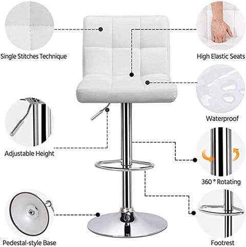 Lanny PU leather bar stool high chair T808H WHITE for kitchen living room restaurant event for bar shop adjustable up and down office chair