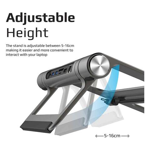 Promate PrimeBase-C 9-in-1 Multiport USB-C Hub With Laptop Stand Grey